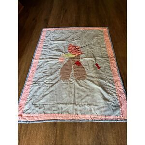 Vintage Handmade Plaid Fishing Child Quilt Blanket Decor 49”x37” Multi Color EUC